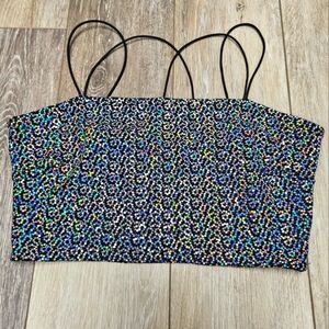 Dolls Kill Lux La Sparkle Metallic Black Crop Top Spagetti Strap Women's Small